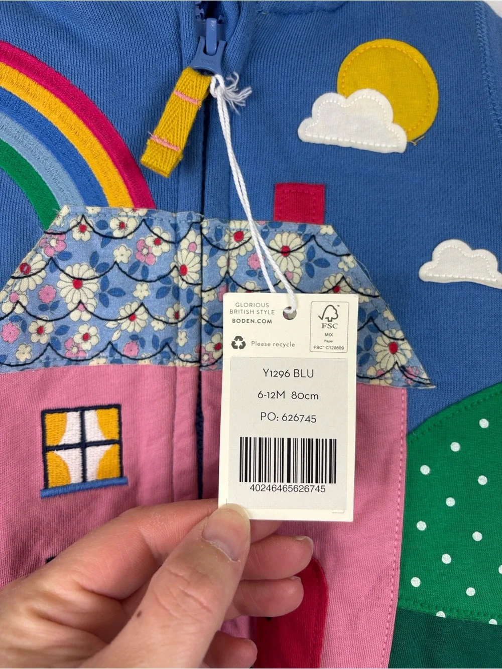 NWT Baby Boden house appliqué Sherpa hoodie jacket sz 6-12 months